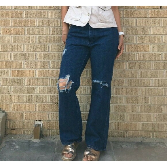 Vtg 80s Rustler wide leg dark wash flare jeans 28.5" dark denim casual everyday - Picture 1 of 11
